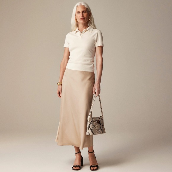 NWT J Crew Midi Length Gwyneth Slip Skirt‎ XXS Warm Boulder Brown Womens Satin - Picture 1 of 15